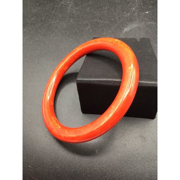 Vintage Red Bangle Early Plastic Bakelite Marbled Summer Bracelet Jewelry - Picture 5 of 7